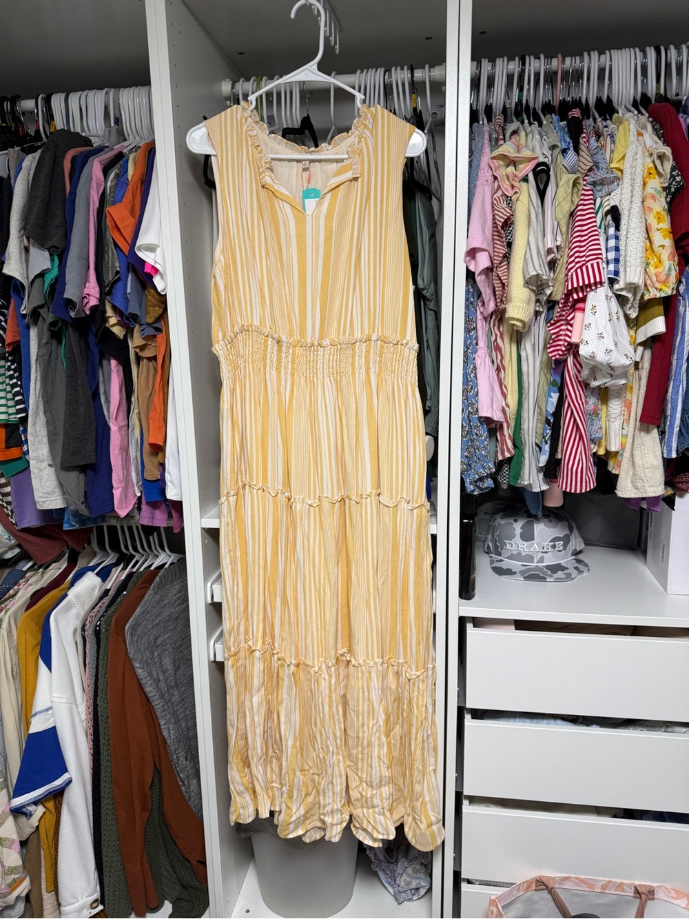 Skies Are Blue Sleeveless Yellow Stripe Tiered Maxi Dress